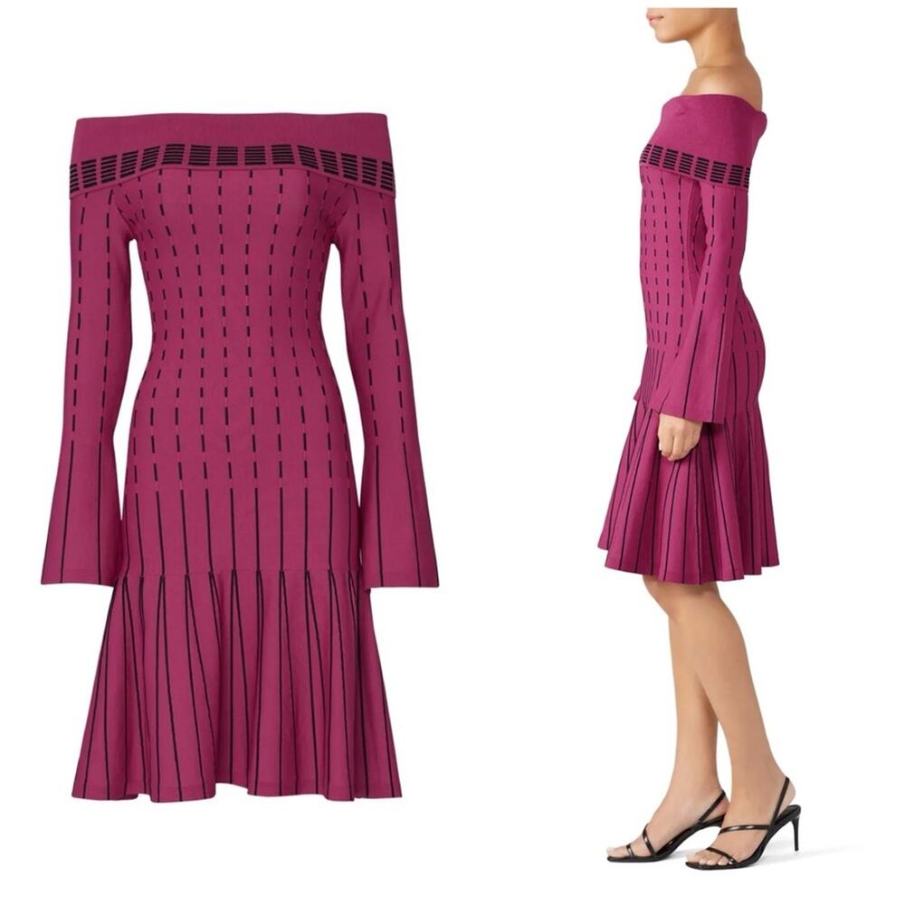 Prabal Gurung Striped Off-the-Shoulder Knit Cocktail Dress in Raspberry Sz 0
